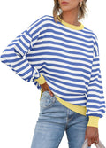 Womens Oversized Striped Crewneck Sweater - Cozy Fall Pullover