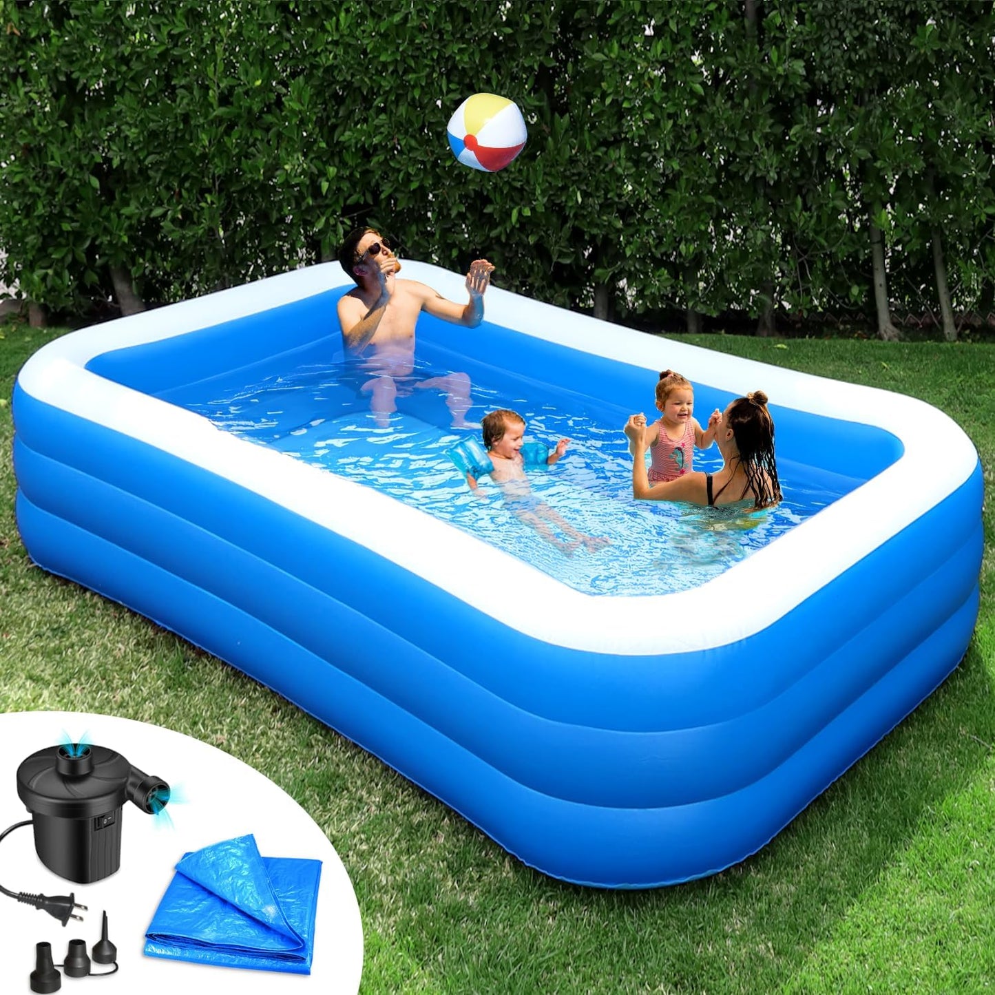 Inflatable Pool for Adults 10ft x 6ft with Electric Pump Included