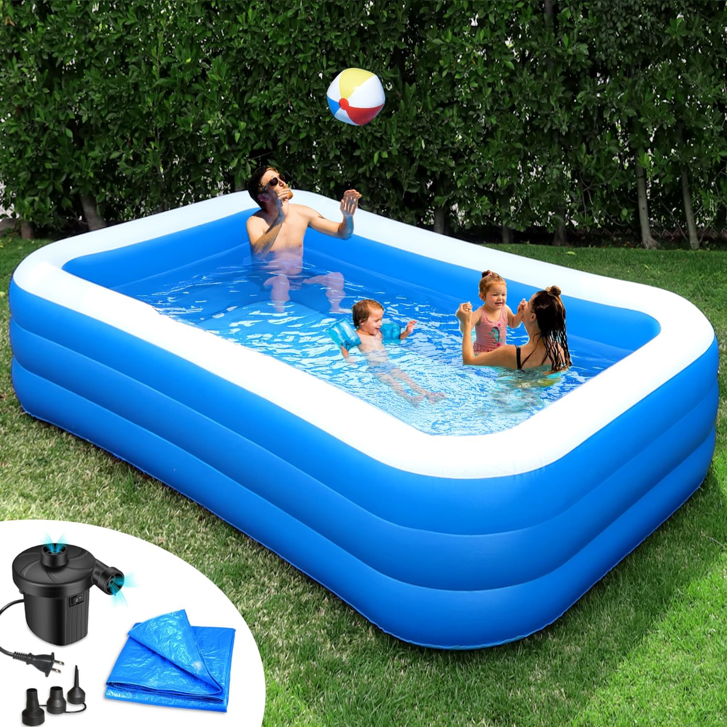Inflatable Pool for Adults 10ft x 6ft with Electric Pump Included