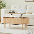 Natural Fluted Lift Top Coffee Table with Hidden Storage - Modern Oval