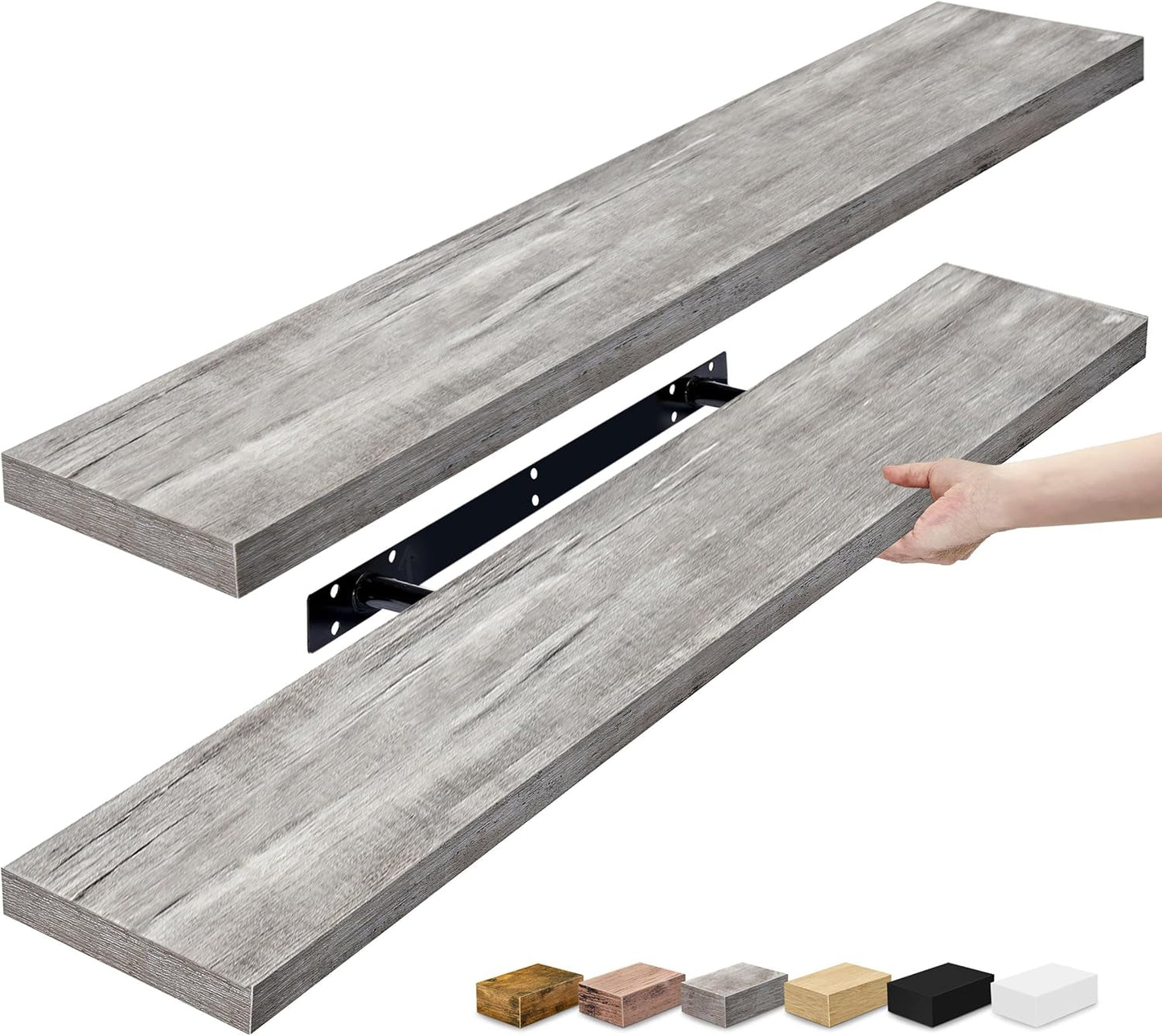 Floating Shelves for Wall - 35 Inch Gray Bathroom Decor