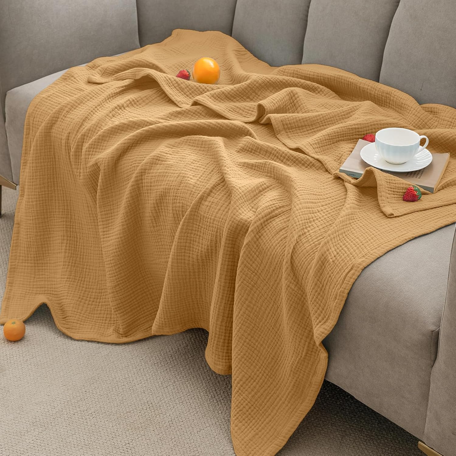 PHF 100% Cotton Muslin Blanket Queen Size for Cozy Comfort