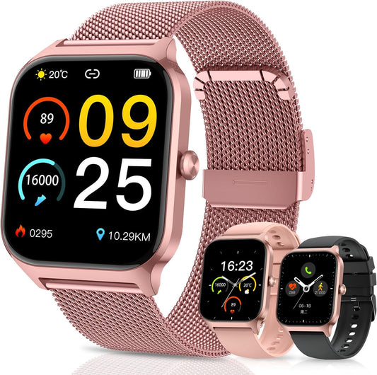 Rose Gold Fitness Smartwatch: Answer Calls, Track Heart Rate
