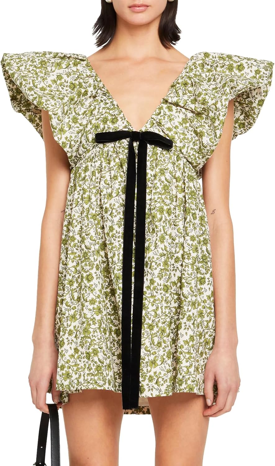 Hibshaby Women's Floral Print Mini Dress with Puff Sleeves