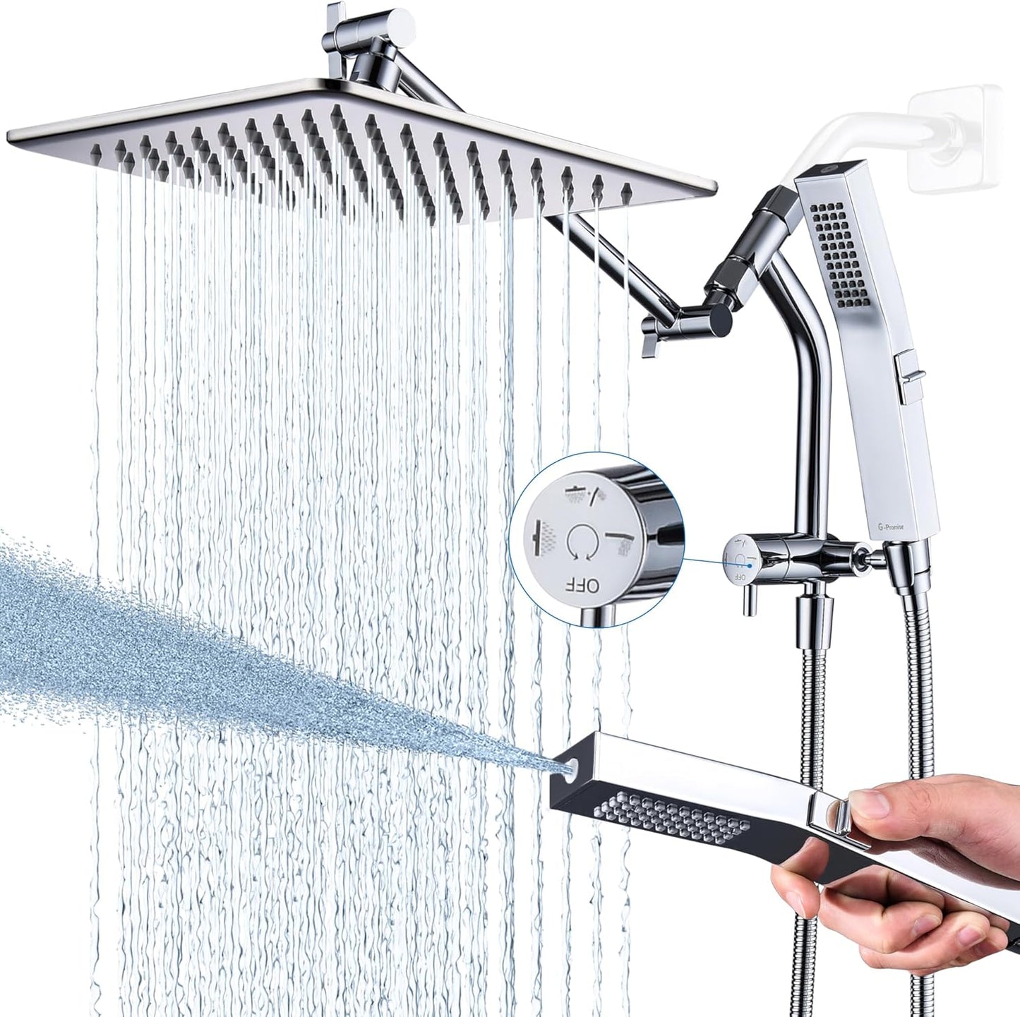 G-Promise 10 Inches Rain Shower Head with Handheld Power Wash