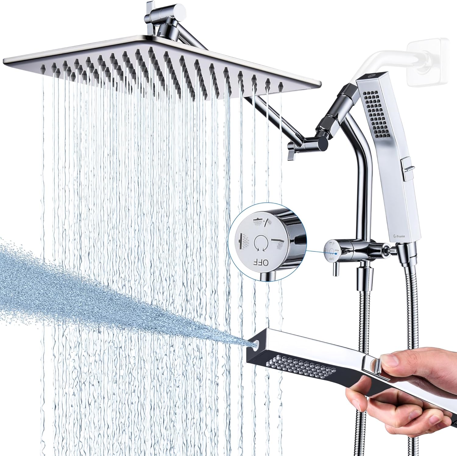 G-Promise 10 Inches Rain Shower Head with Handheld Power Wash