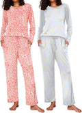 Ekouaer 2 Pack Women's Pajama Set Soft Long Sleeve PJs - Cozy Fit skin