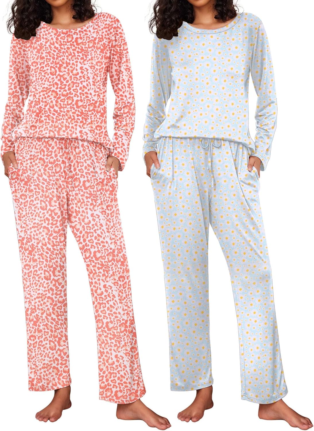 Ekouaer Women's Pajama Set Soft Long Sleeve Sleepwear with Pockets