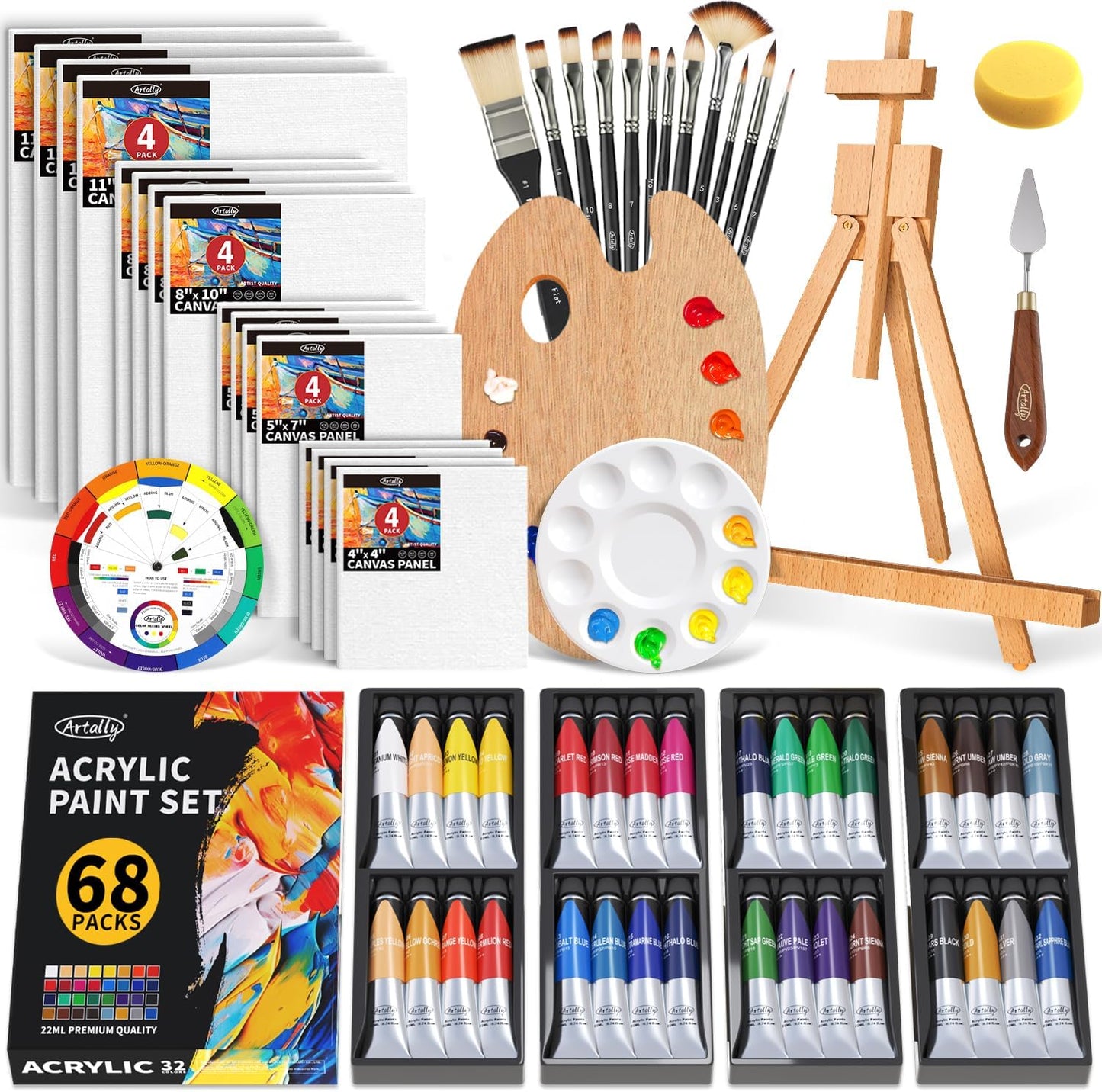 ARTALLY Acrylic Paint Set: 67 Pcs for All Skill Levels