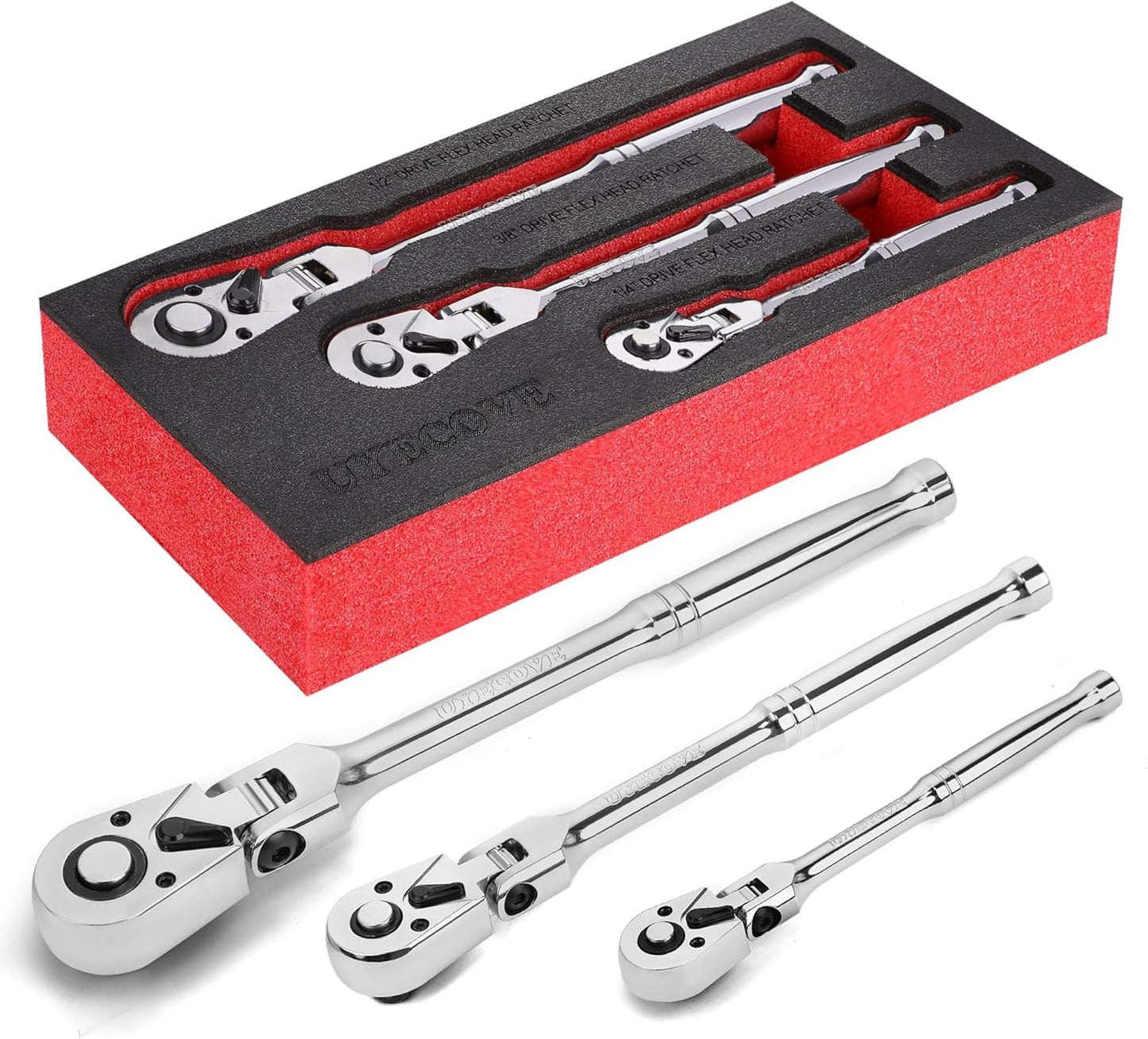 UYECOVE 1/2 3/8 1/4in Drive Ratchet Set with Flex Head