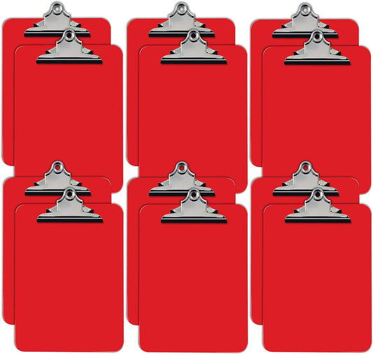 Durable Red Plastic Clipboards, 12 Pack