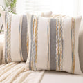 Boho Throw Pillow Covers 18x18 Set of 2 - Neutral Orange-Gray Accent