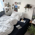 Full Size Duvet Cover Set - Washed Cotton Blue & White Stripes