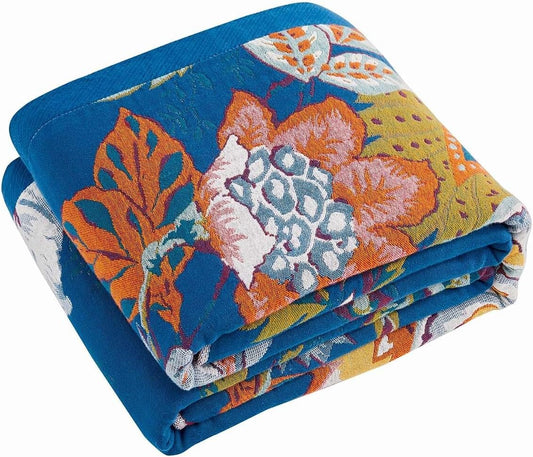 Boho Throw Blanket - 100% Cotton Lightweight Summer Quilt