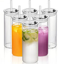 Ribbed Glass Tumblers 6-Pack 18oz with Lids & Reusable Straws