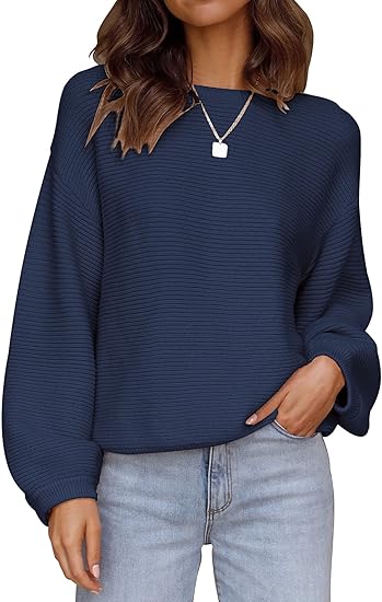 ZESICA Women's Crew Neck Long Lantern Sleeve Pullover Sweater