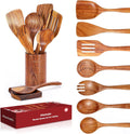 9 Piece Wooden Spoons Set for Cooking with Utensil Holder