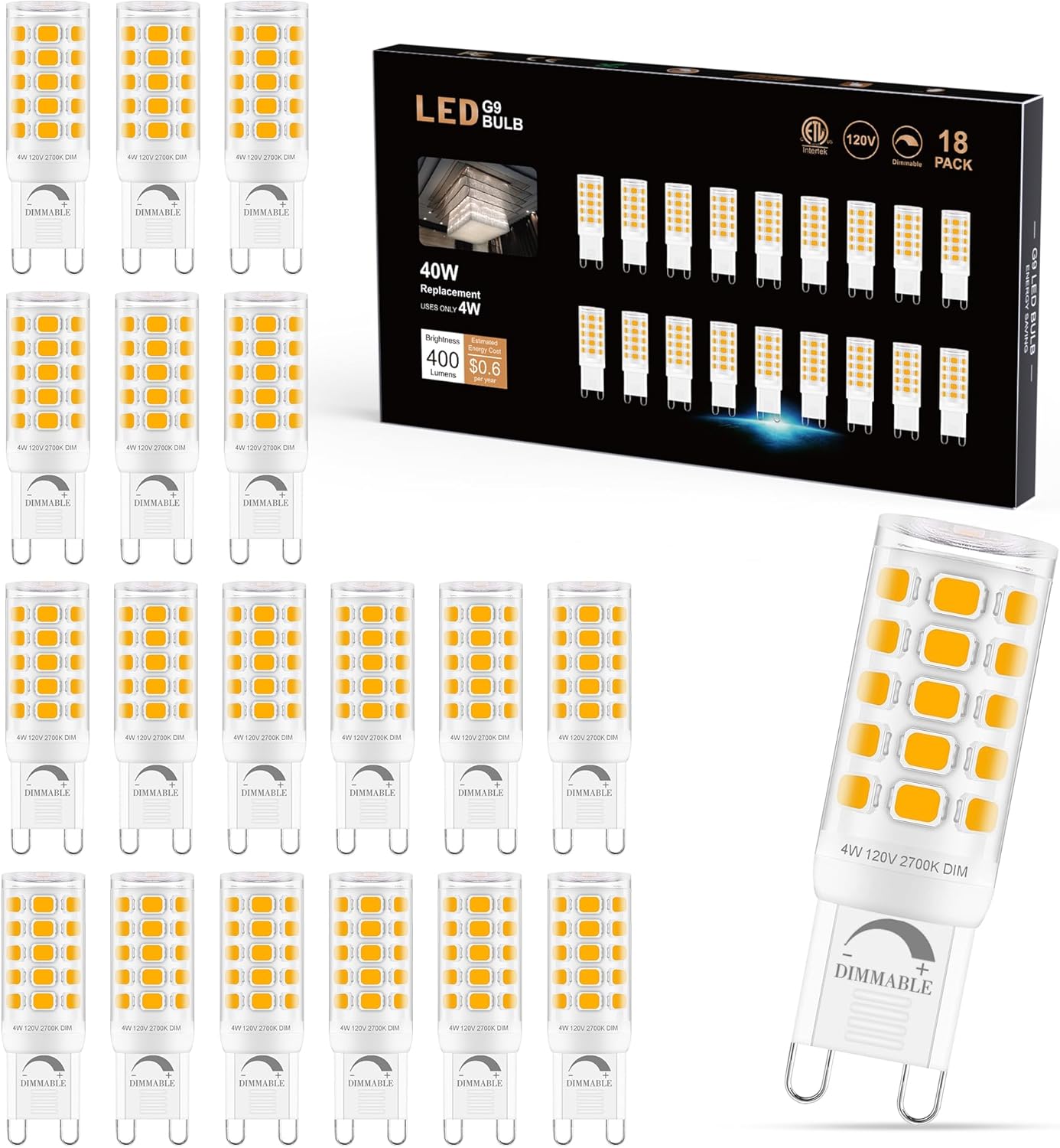 G9 LED Bulb Dimmable 2700K Soft Warm White 18 Pack for Chandelier