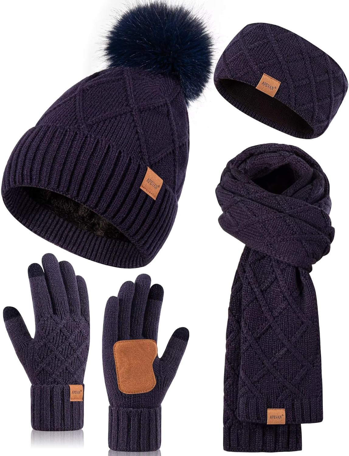 Womens Winter Hat Gloves Scarf Headband Set for Cozy Warmth