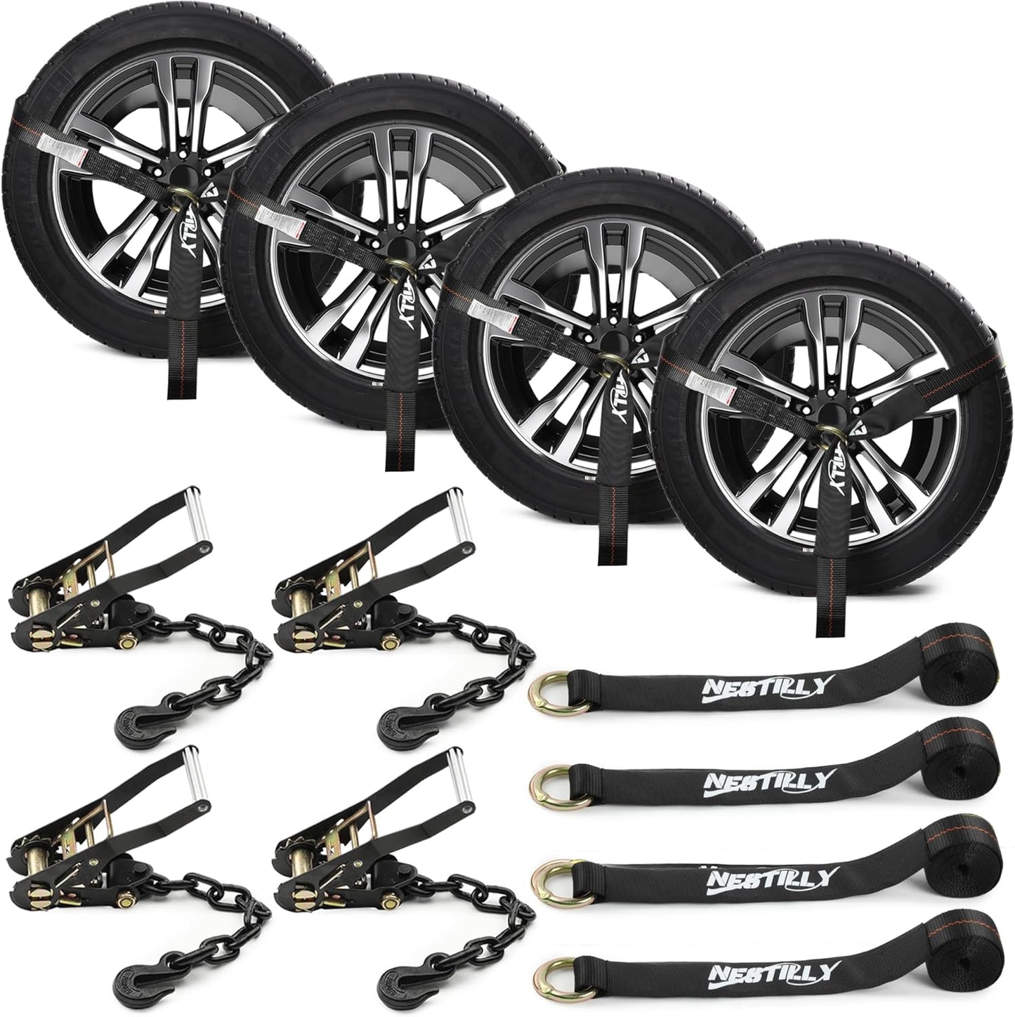 4 Pack Car Tie Down Straps for Trailers - Heavy Duty 9900LBS