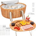 Picnic Basket for 2 Wicker Set with Wine Table - Insulated Cooler
