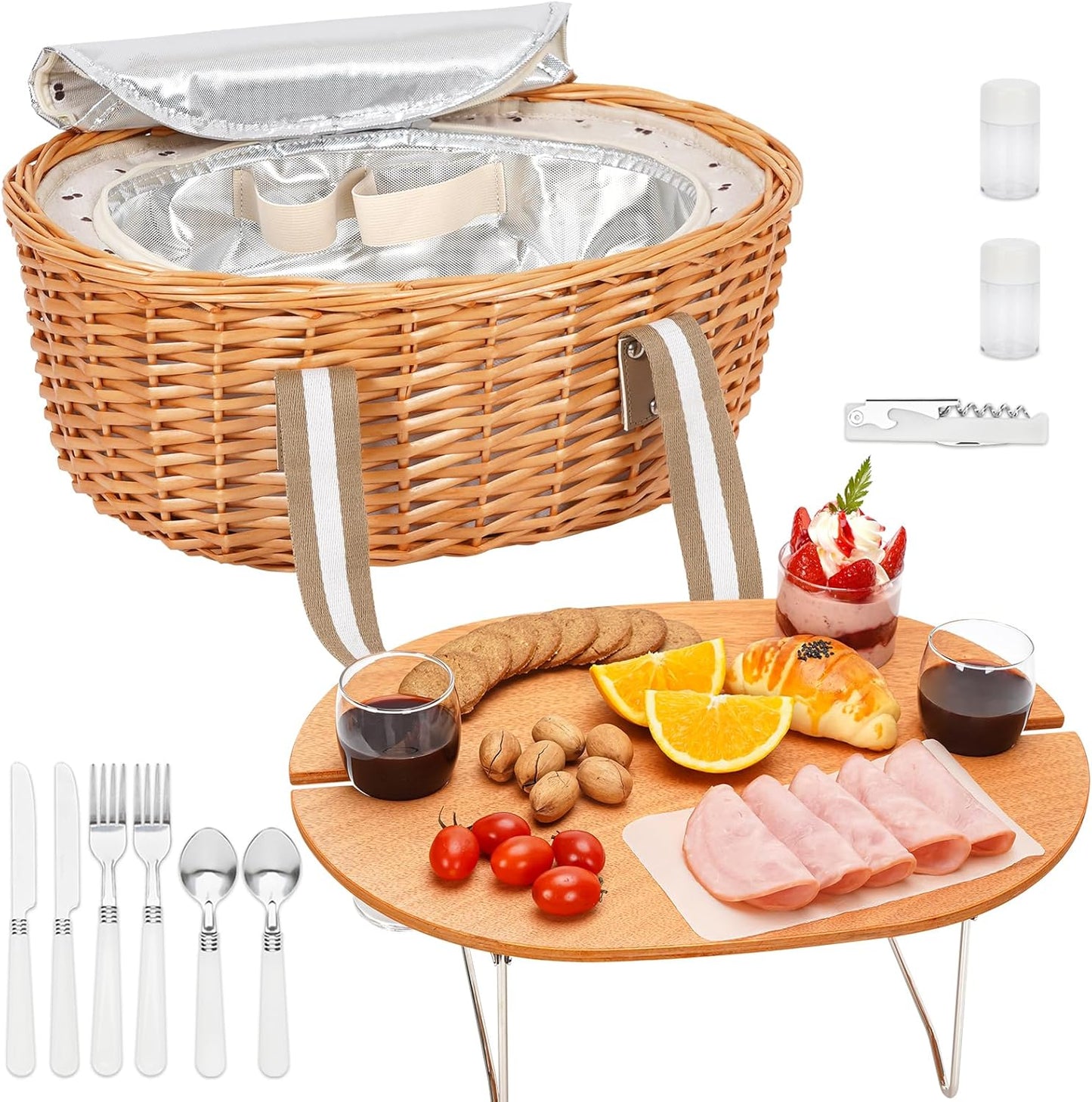 STBoo Picnic Basket for 2 - Wicker Set with Wine Table