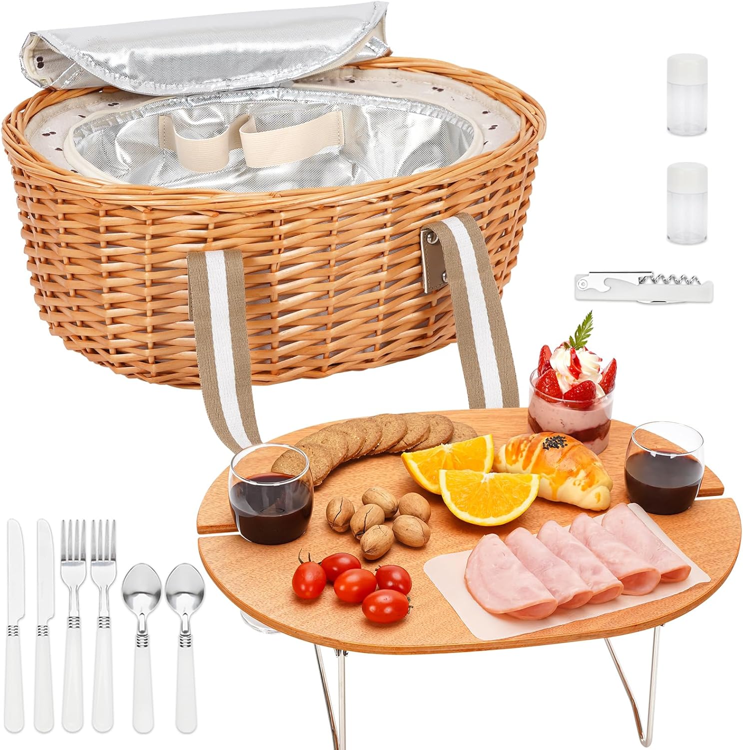 STBoo Picnic Basket for 2 - Wicker Set with Wine Table