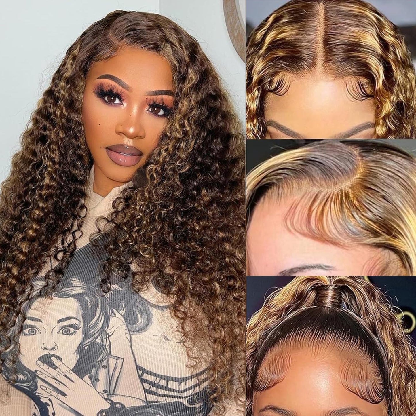 P4/27 Ombre Deep Wave Wig - Honey Blonde Human Hair 20 Inch