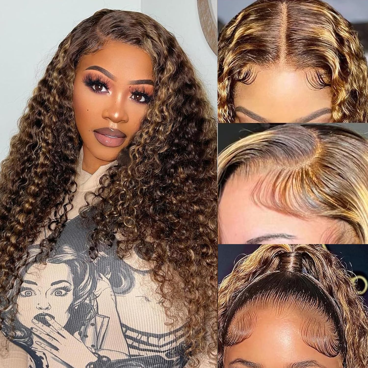P4/27 Ombre Deep Wave Wig - Honey Blonde Human Hair 20 Inch
