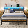 King Size Platform Bed Frame with LED Lights - Storage & Charging