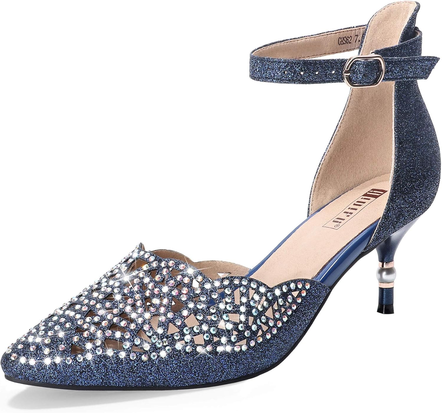 IDIFU Women's Rhinestones Low Kitten Heels for Bridal Elegance