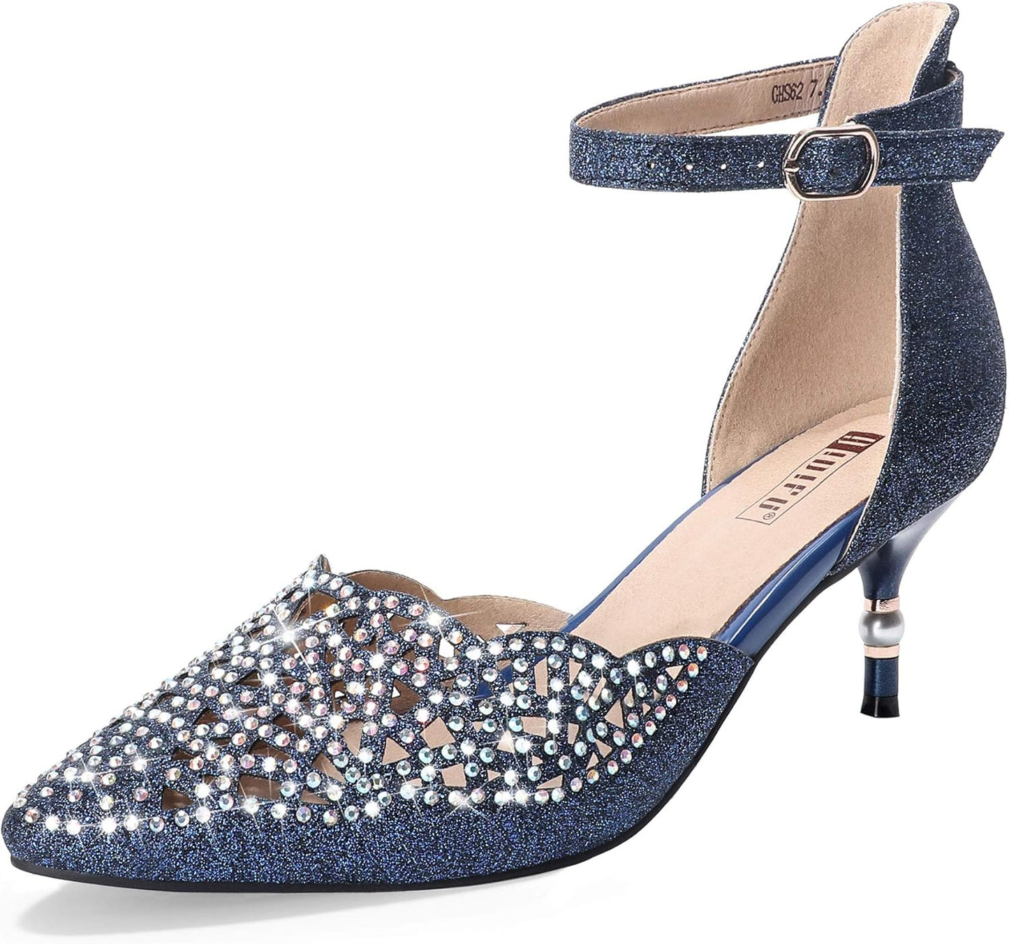 IDIFU Women's Rhinestones Low Kitten Heels for Bridal Elegance