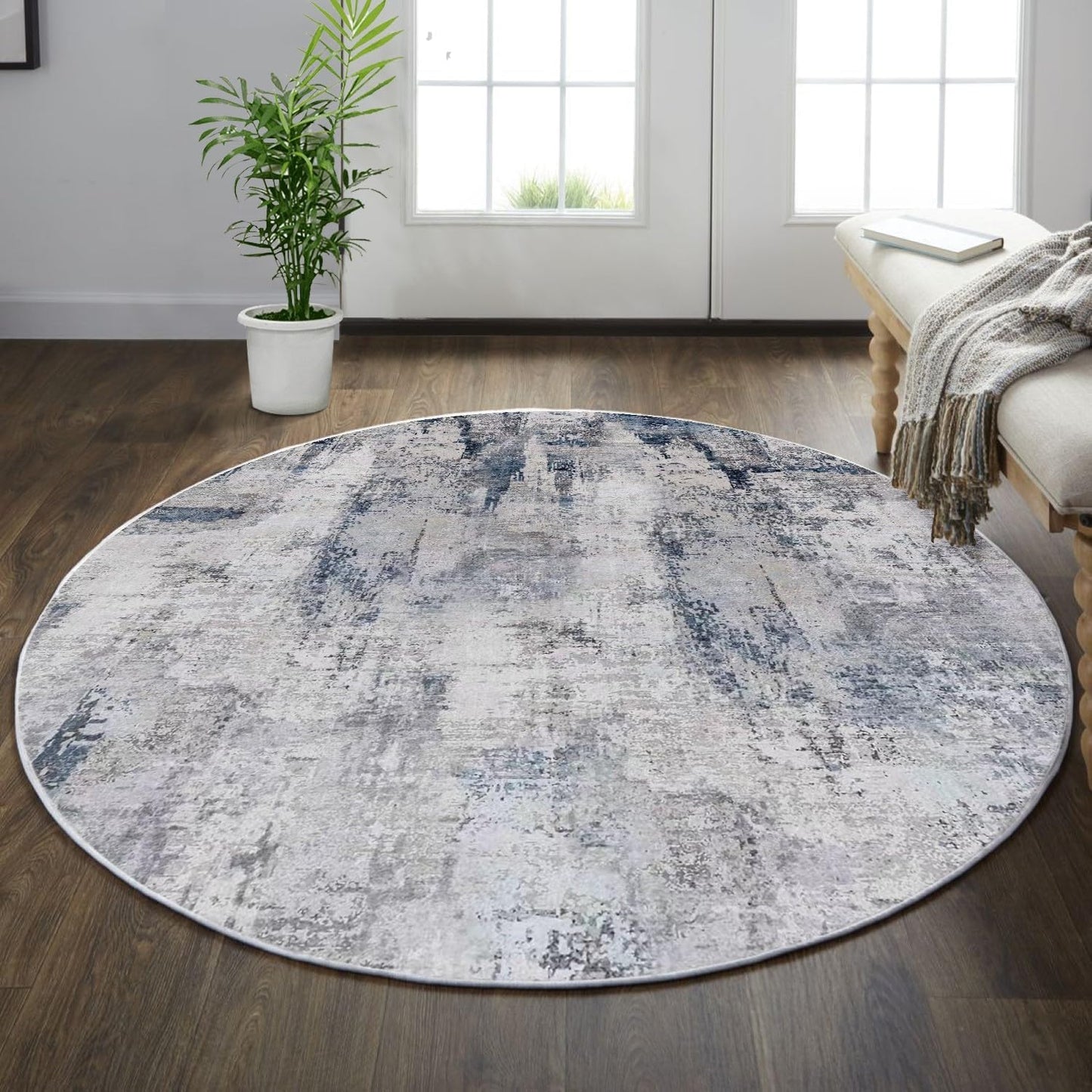 vivorug Round Rug 4ft Abstract Non-Slip Indoor Carpet for Home