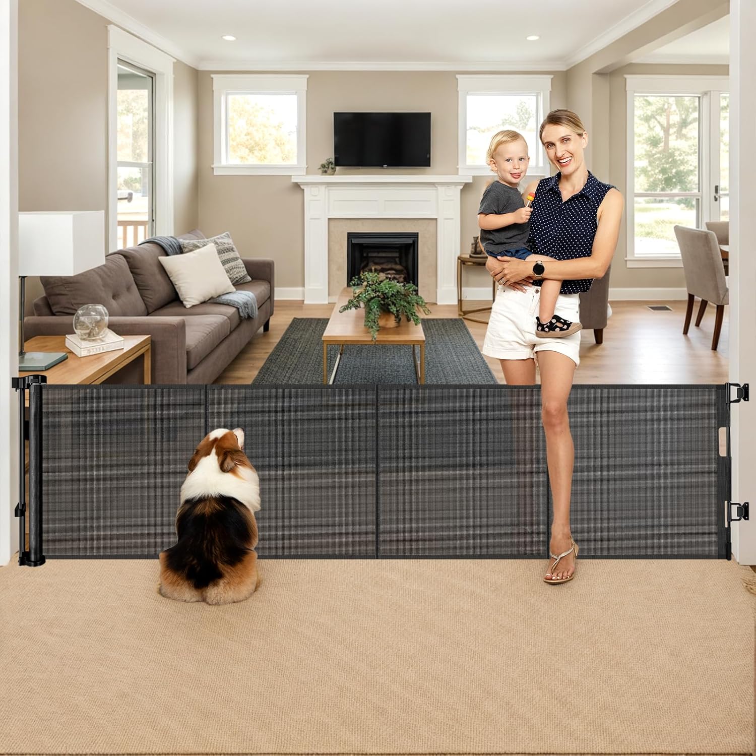 Reinforced 28-Inch Tall Retractable Baby Gate for Pets and Kids
