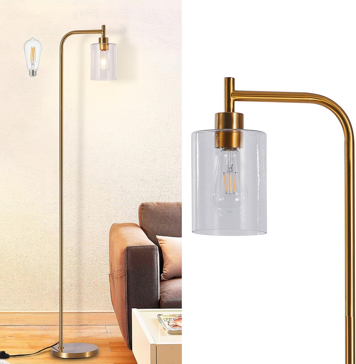 DLLT Floor Lamp Tall with Seeded Glass for Modern Living Rooms