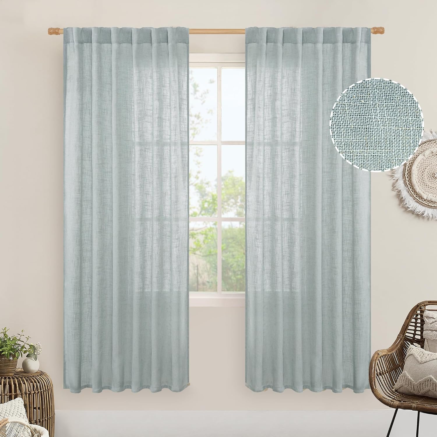 LAMIT Greyish Blue Linen Curtains for Living Room and Bedroom