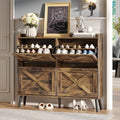 Large Shoe Storage Cabinet with 4 Flip Drawers - Slim Rustic Brown