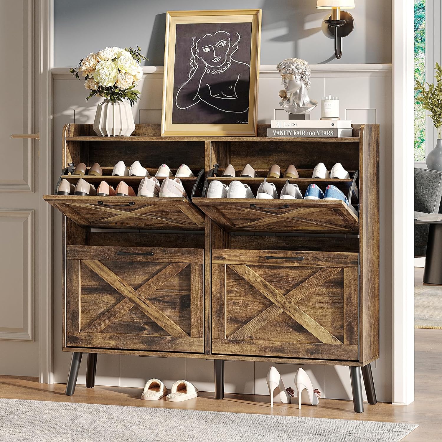 Maupvit Large Shoe Storage Cabinet with 4 Flip Drawers for Entryway