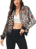 Anna-Kaci Womens Sequin Bomber Jacket - Sparkly Zip-Up Style