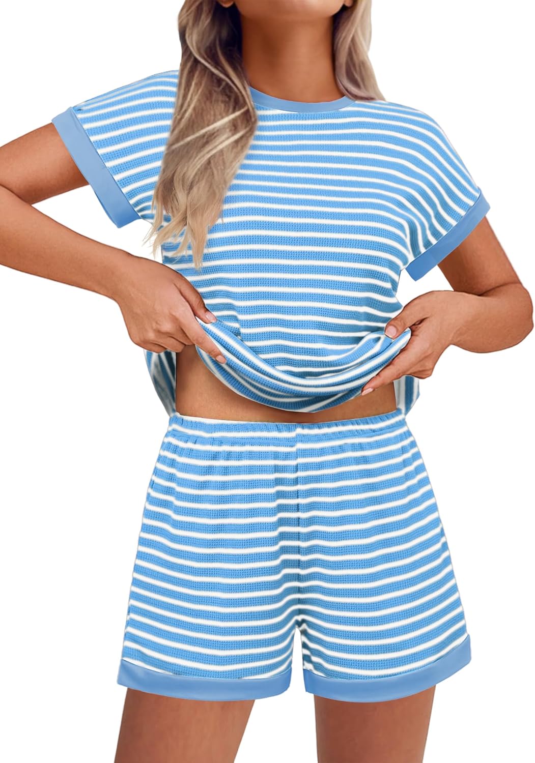 Ekouaer Waffle Knit Lounge Set for Women - Stylish Pajama Set