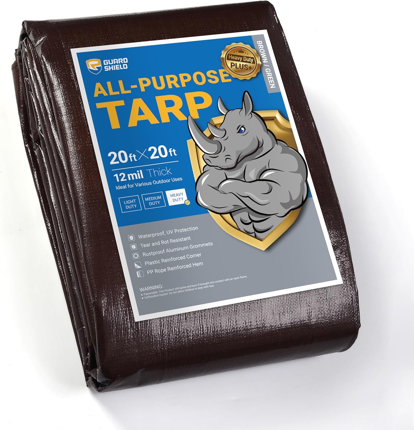 GUARD SHIELD Brown Tarp 20x20 Feet Heavy Duty Waterproof Cover