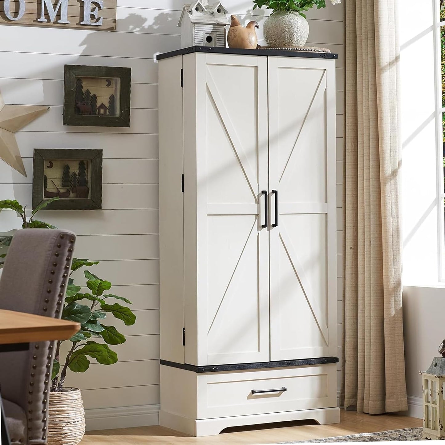 72in Farmhouse Kitchen Pantry Cabinet with Barn Doors and Drawer