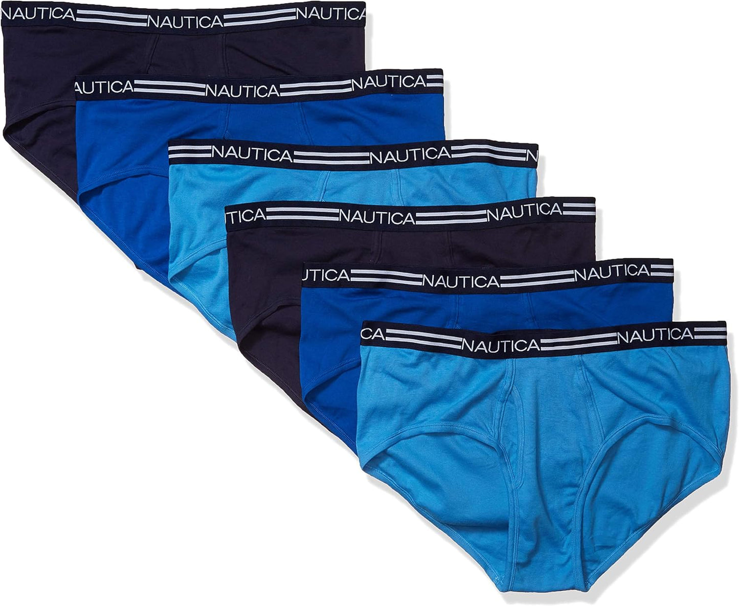 Nautica Men's 6 Pack Classic Cotton Fly Front Briefs for Comfort