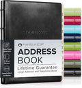 Large Leather Address Book 480 Records - Acadia Black Hardcover