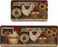Farmhouse Kitchen Rugs and Mats Set of 2 - Rooster Design for Kitchen