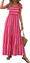Summer Floral Sleeveless Maxi Dress - Flowy Beach Tiered Style Casual