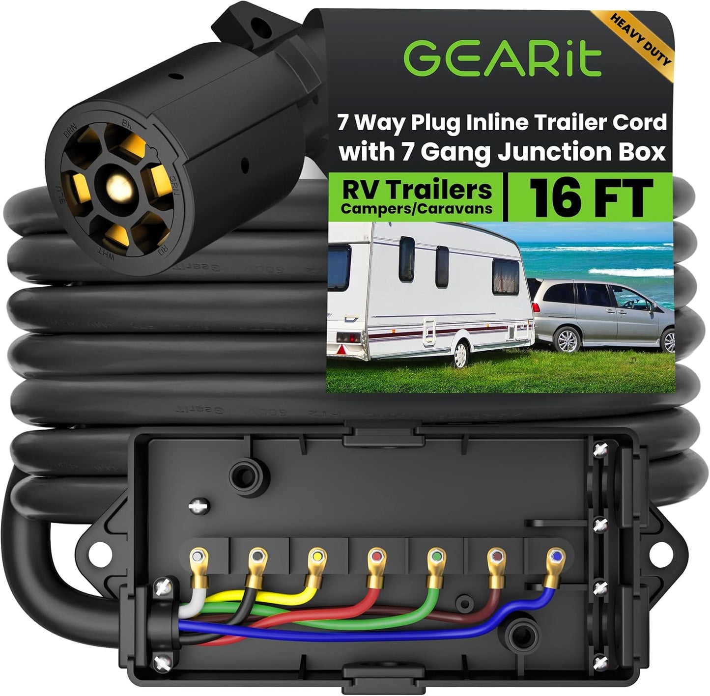 GEARit 7 Way Plug Inline Trailer Cord for RVs and Campers