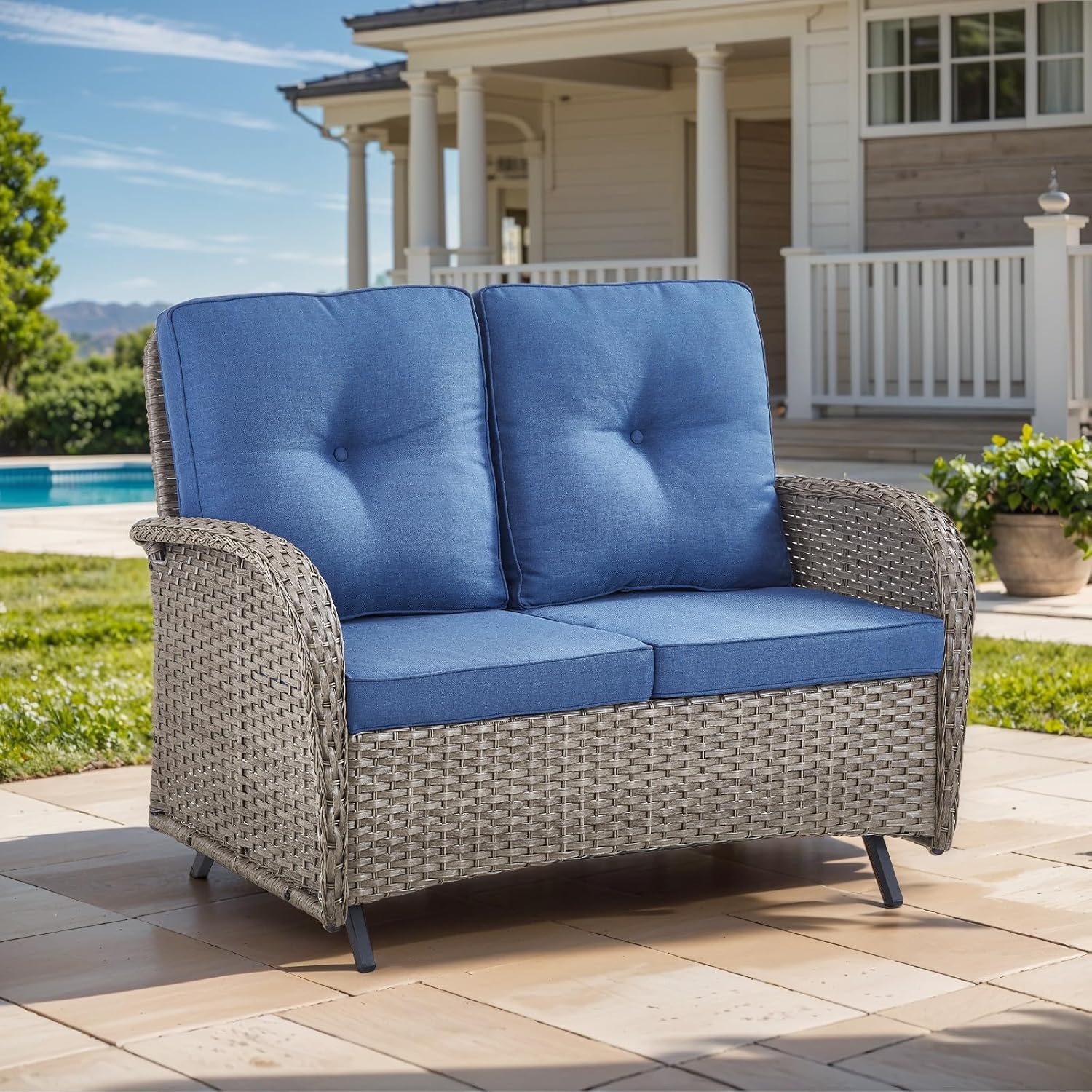 HUMMUH 2-Person Outdoor Glider Bench for Patio and Lawn