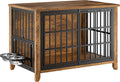 Wooden Dog Crate Furniture Large with Adjustable Raised Bowls