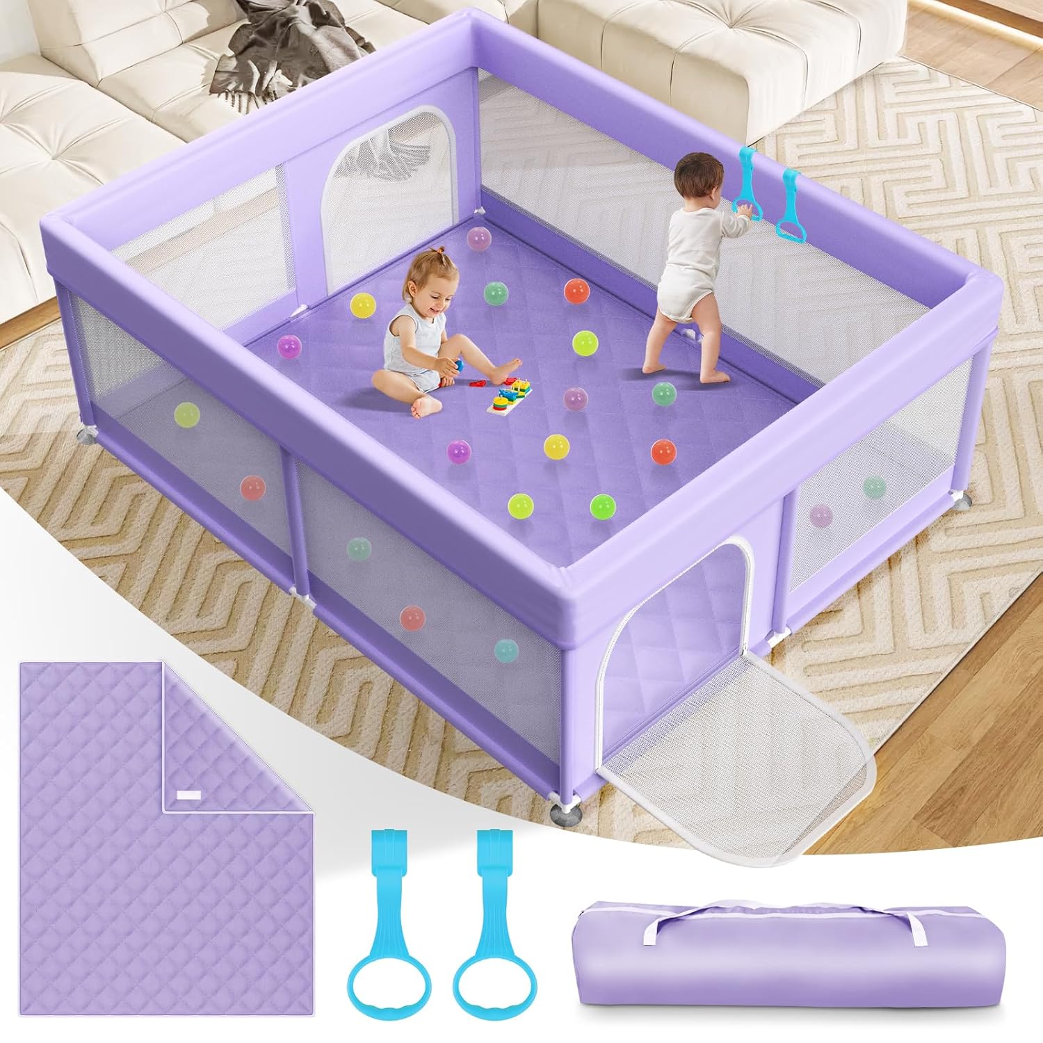 Extra Large Baby Playpen with Mat for Safe Indoor Playtime